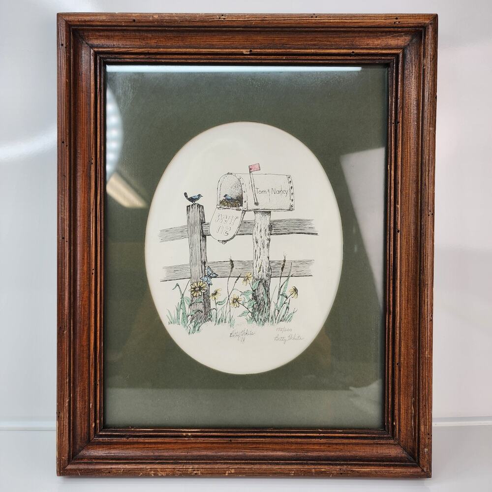 VTG Art 1978 Pencil Drawing Picture Country Mailbox & Fence Framed Sketch Signed